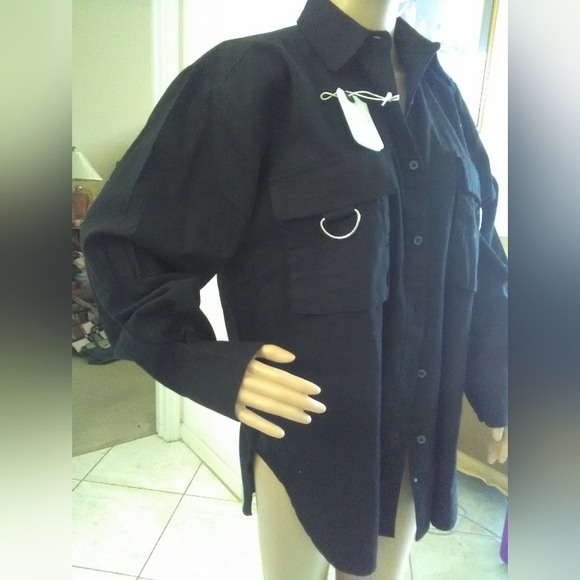 BNWT BLACK DRESS SHIRT LADIES BY BETTER UNSAID SZ. LG W / METAL ON POCKETS - Picture 7 of 9